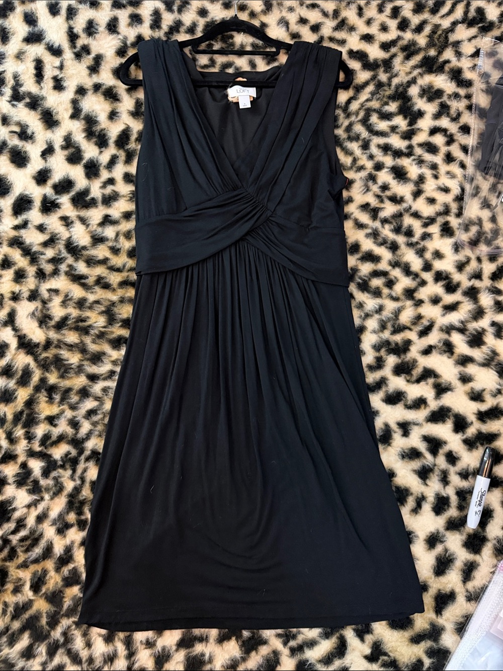 LOFT Black Sleeveless Twist-Front Midi Dress